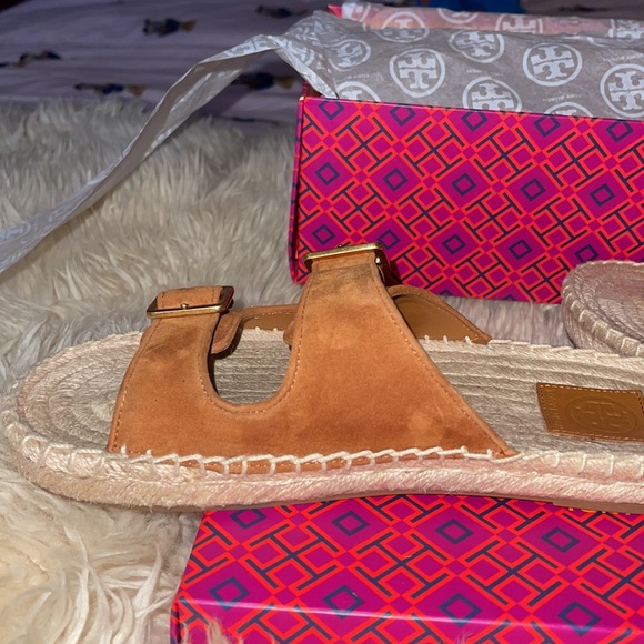 Tory Burch Two Suede Band Flat Espadrilles Slides - Picture 4 of 15